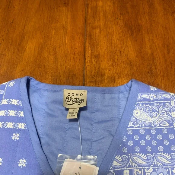 Como Vintage Blue Paisley Patchwork Quilted Bomber Jacket - Picture 4 of 4